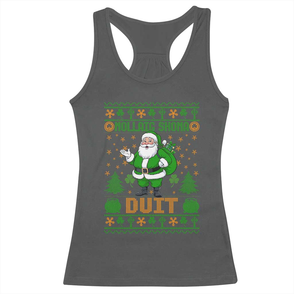 Irish Christmas Racerback Tank Top Nollaig Shona Duit Shamrock Santa Lucky For Everyone TS09 Dark Heather Print Your Wear