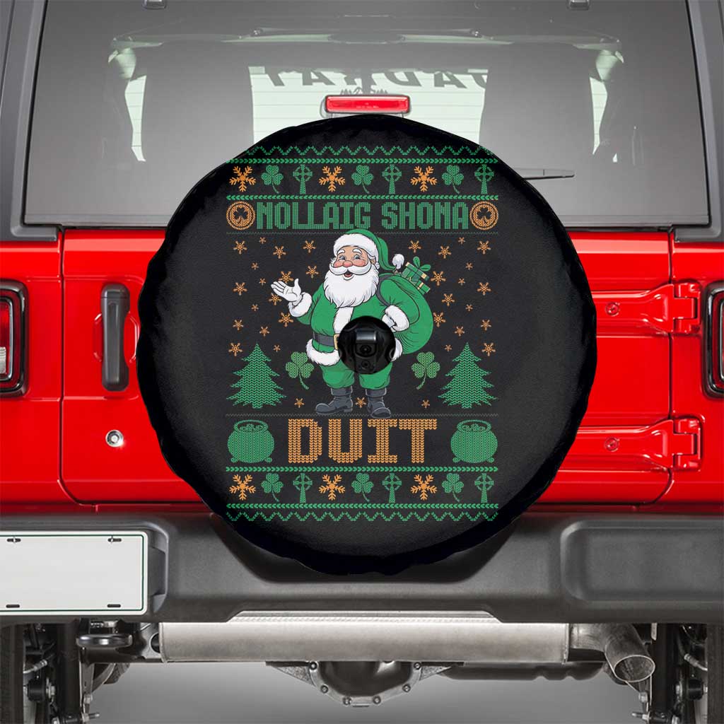 Irish Christmas Spare Tire Cover Nollaig Shona Duit Shamrock Santa Lucky For Everyone TS09 Black Print Your Wear