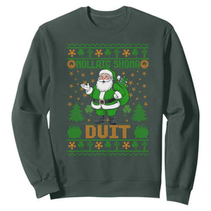 Irish Christmas Sweatshirt Nollaig Shona Duit Shamrock Santa Lucky For Everyone TS09 Dark Forest Green Print Your Wear