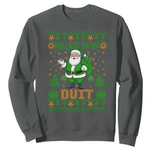 Irish Christmas Sweatshirt Nollaig Shona Duit Shamrock Santa Lucky For Everyone TS09 Dark Heather Print Your Wear