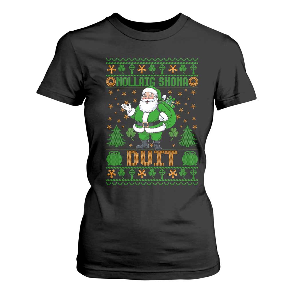 Irish Christmas T Shirt For Women Nollaig Shona Duit Shamrock Santa Lucky For Everyone TS09 Black Print Your Wear