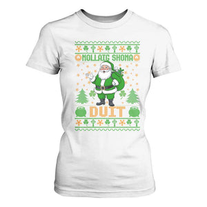 Irish Christmas T Shirt For Women Nollaig Shona Duit Shamrock Santa Lucky For Everyone TS09 White Print Your Wear