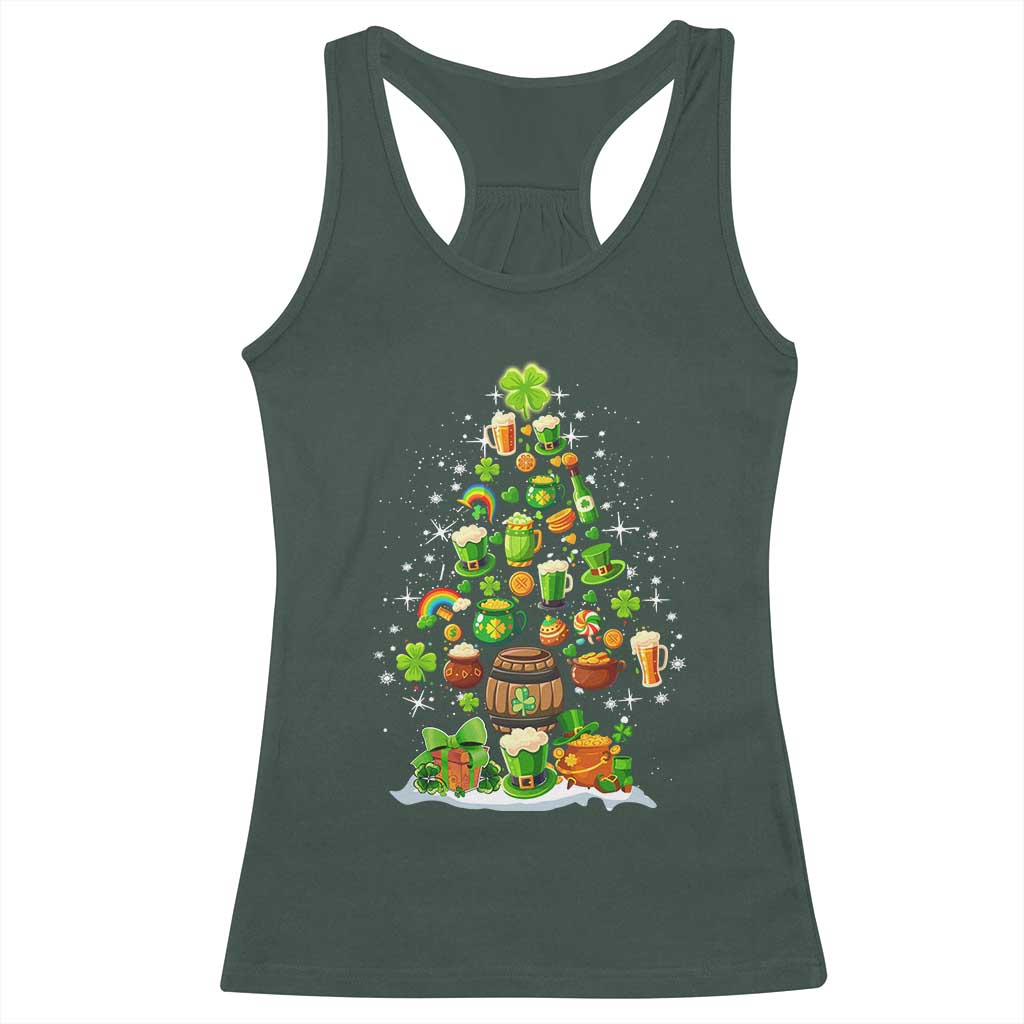 Merry Christmas Tree Irish Racerback Tank Top TS09 Dark Forest Green Print Your Wear