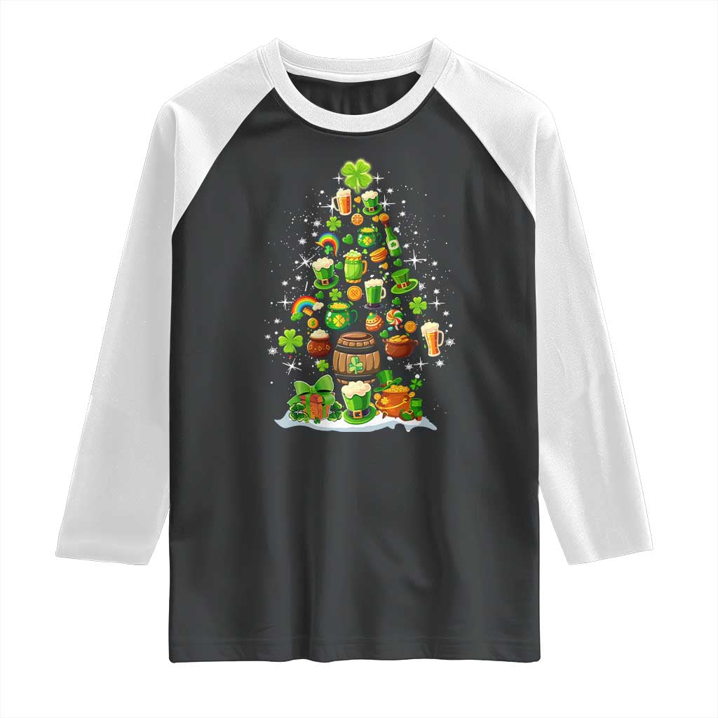 Merry Christmas Tree Irish Raglan Shirt TS09 Black White Print Your Wear