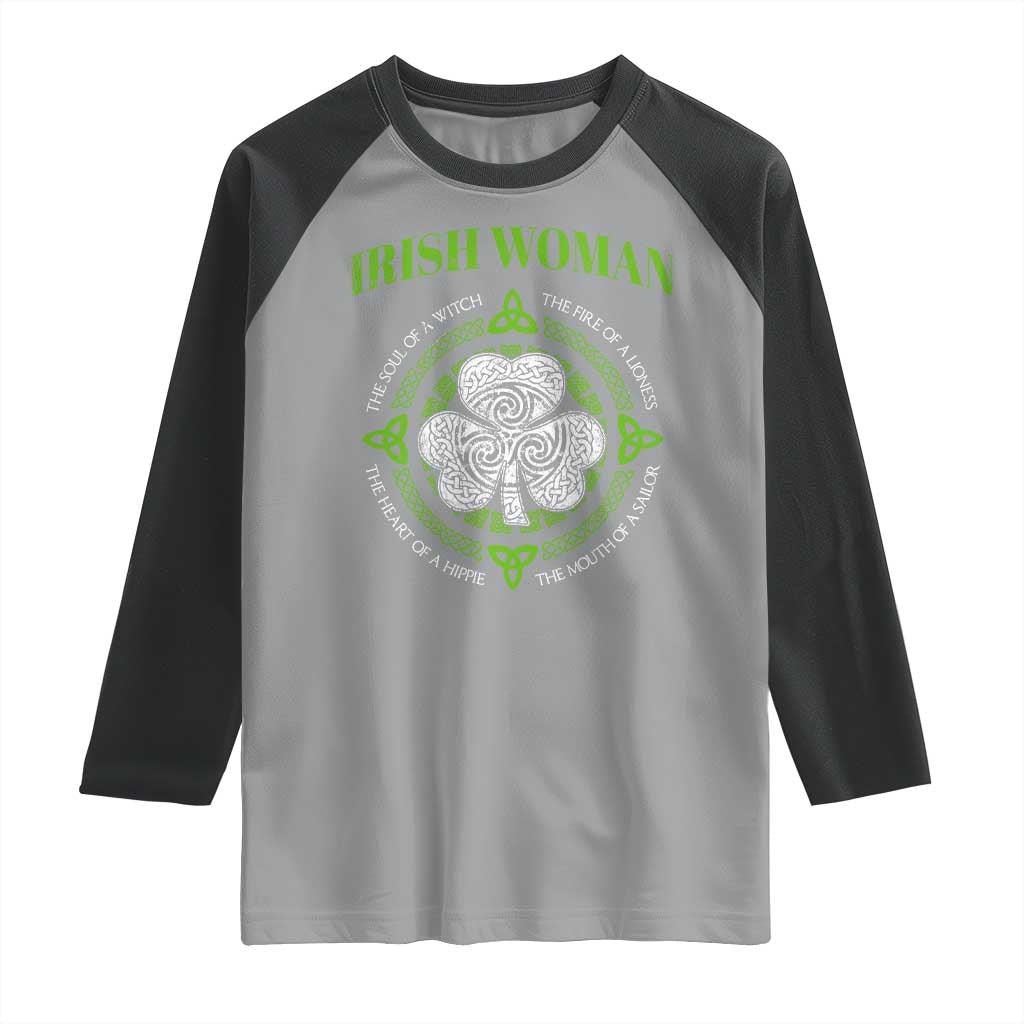 Irish Woman Pride Raglan Shirt The Soul of A Witch Celtic Shamrock Feminist TS09 Sport Gray Black Print Your Wear