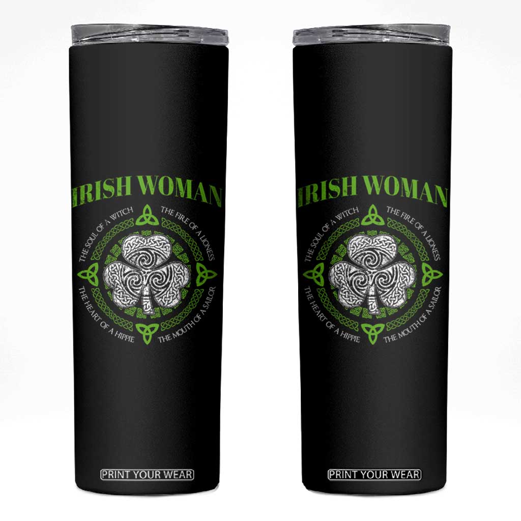 Irish Woman Pride Skinny Tumbler The Soul of A Witch Celtic Shamrock Feminist TS09 Black Print Your Wear