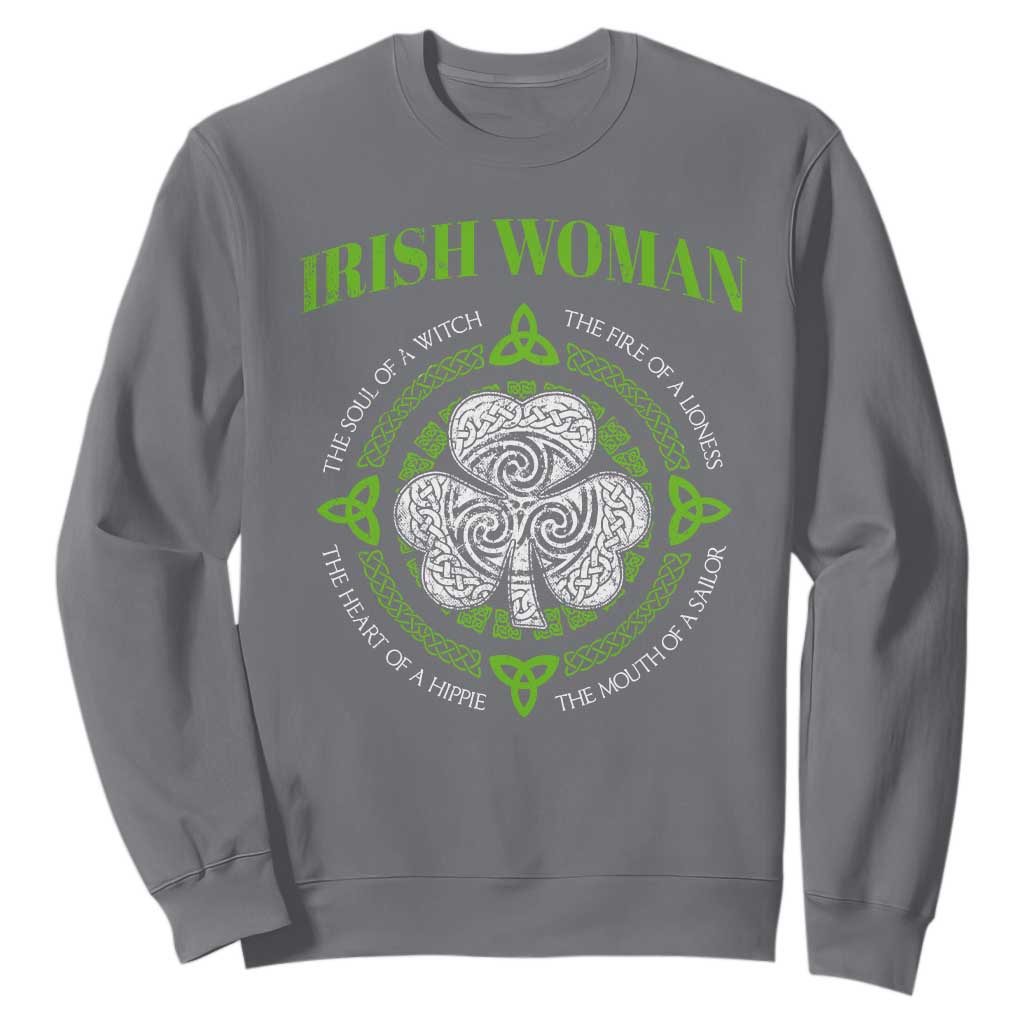 Irish Woman Pride Sweatshirt The Soul of A Witch Celtic Shamrock Feminist TS09 Charcoal Print Your Wear