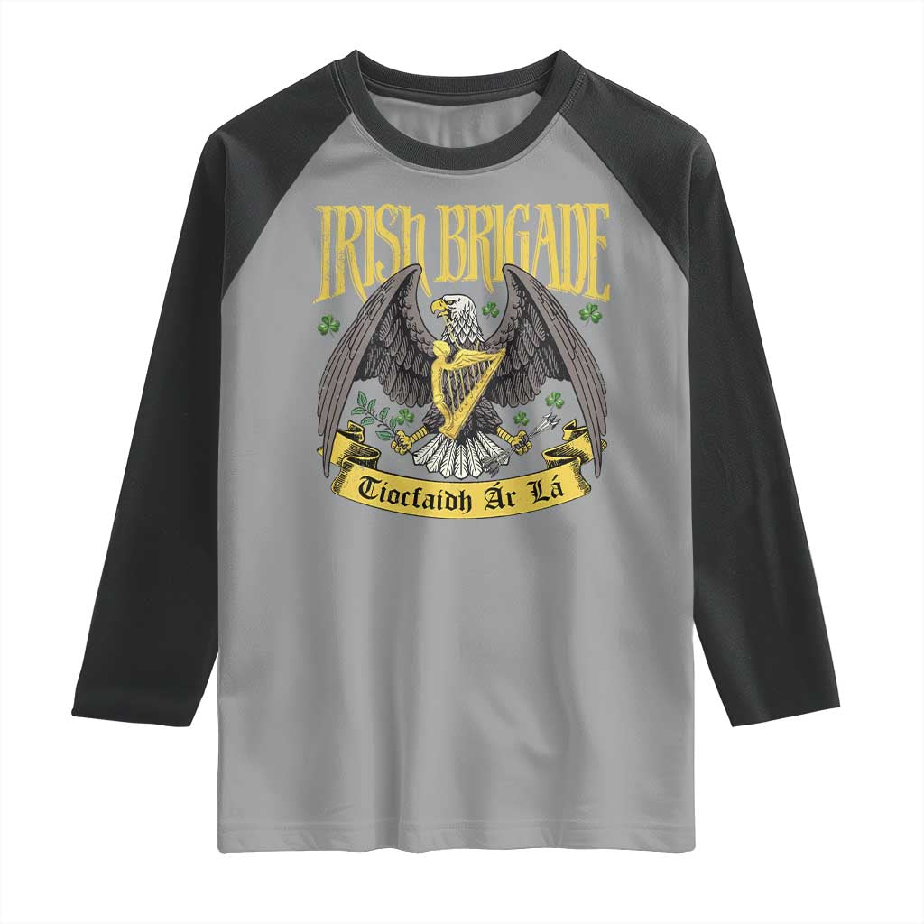 Irish Brigade Raglan Shirt Tiocfaidh Ar La Eagle Patriotic TS09 Sport Gray Black Print Your Wear