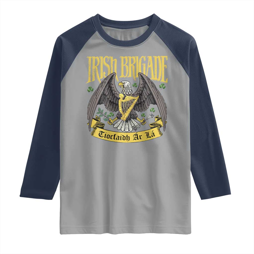 Irish Brigade Raglan Shirt Tiocfaidh Ar La Eagle Patriotic TS09 Sport Gray Navy Print Your Wear
