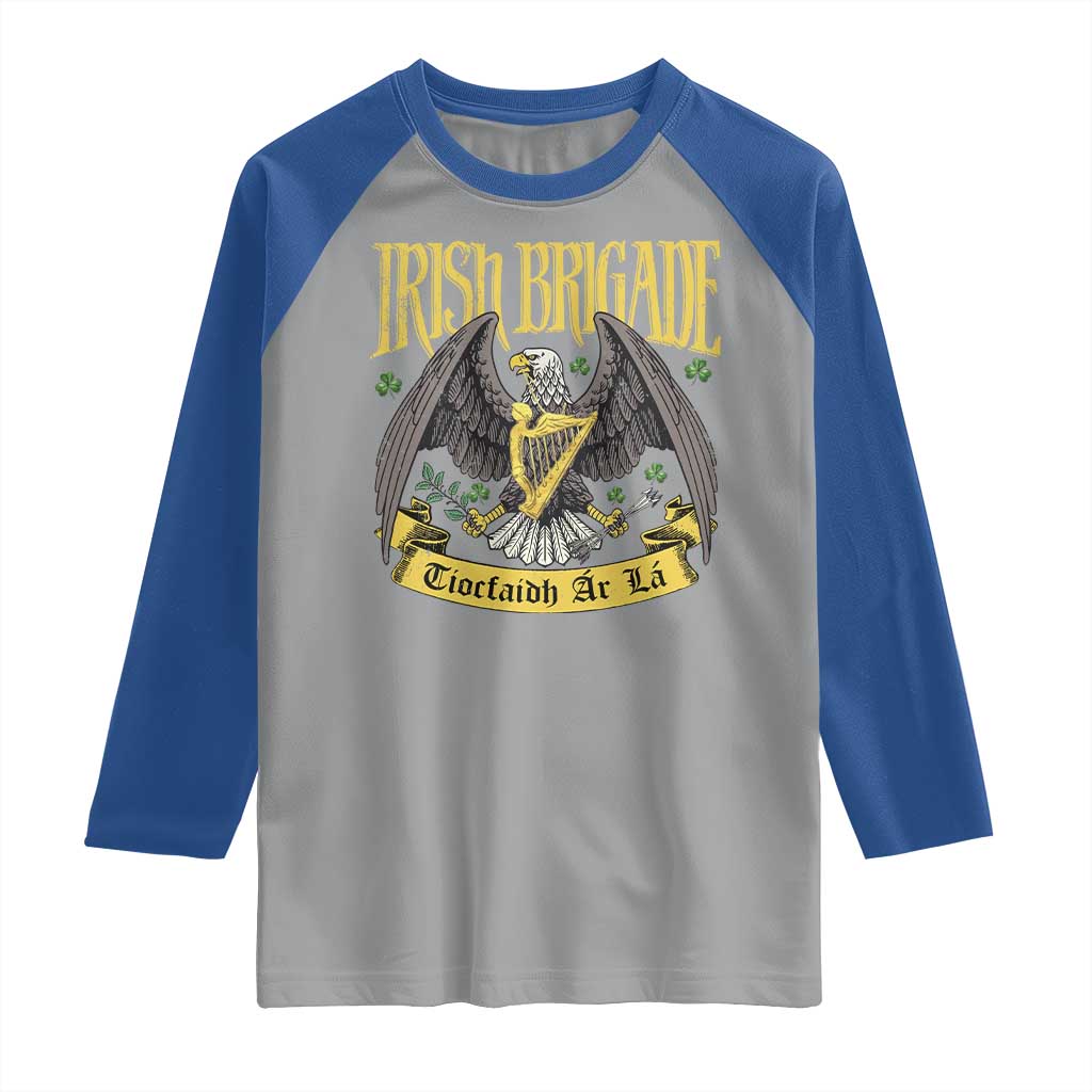 Irish Brigade Raglan Shirt Tiocfaidh Ar La Eagle Patriotic TS09 Sport Gray Royal Print Your Wear