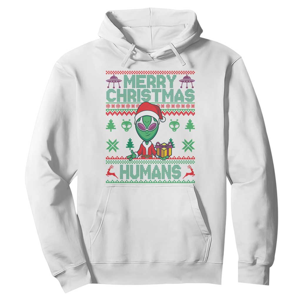 Funny Xmas Alien Santa Hoodie Merry Christmas Humans UFO Outer Space TS09 White Print Your Wear