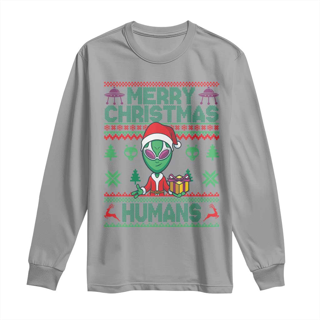 Funny Xmas Alien Santa Long Sleeve Shirt Merry Christmas Humans UFO Outer Space TS09 Sport Gray Print Your Wear