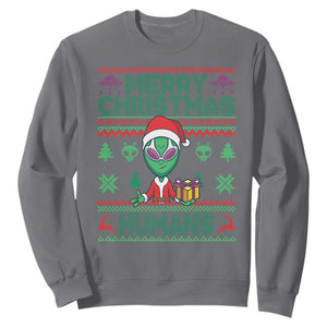 Funny Xmas Alien Santa Sweatshirt Merry Christmas Humans UFO Outer Space TS09 Charcoal Print Your Wear