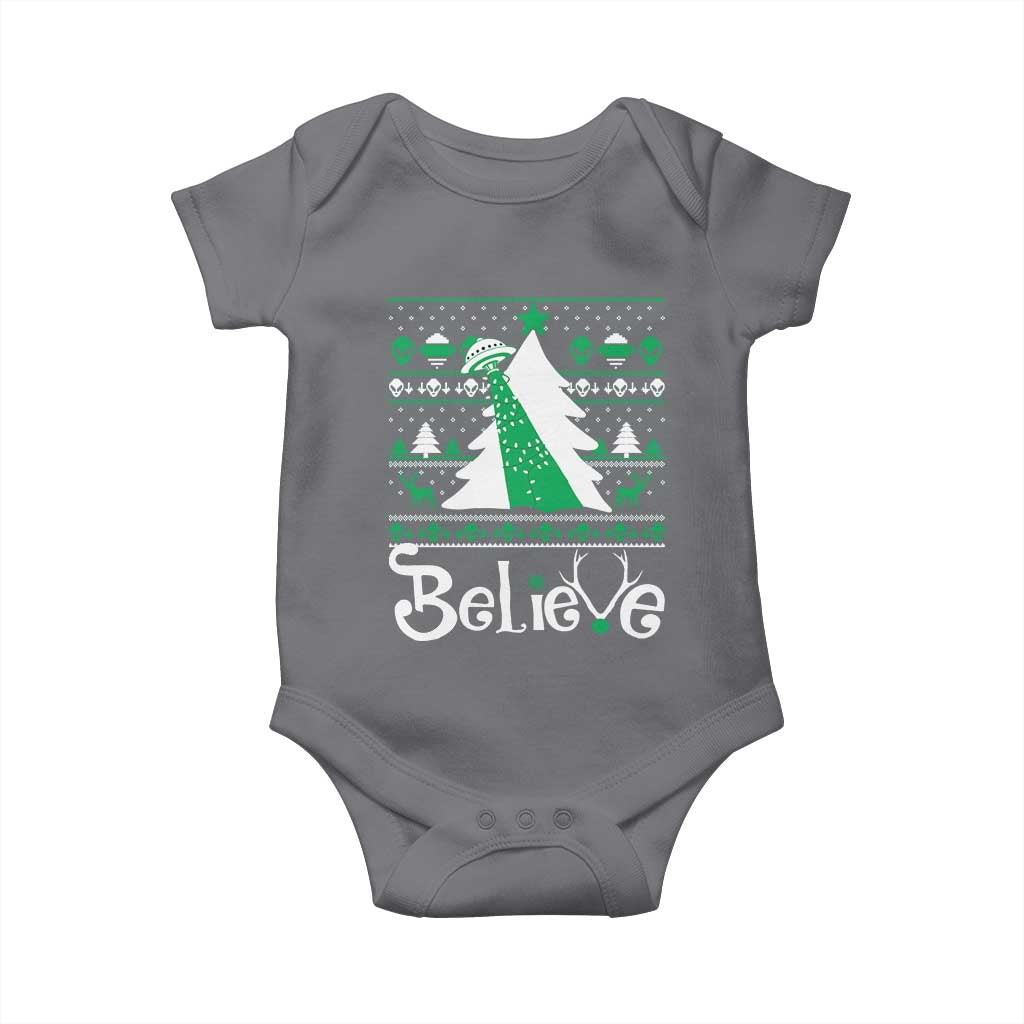 Funny Xmas UFO Believe Baby Onesie TS09 Charcoal Print Your Wear