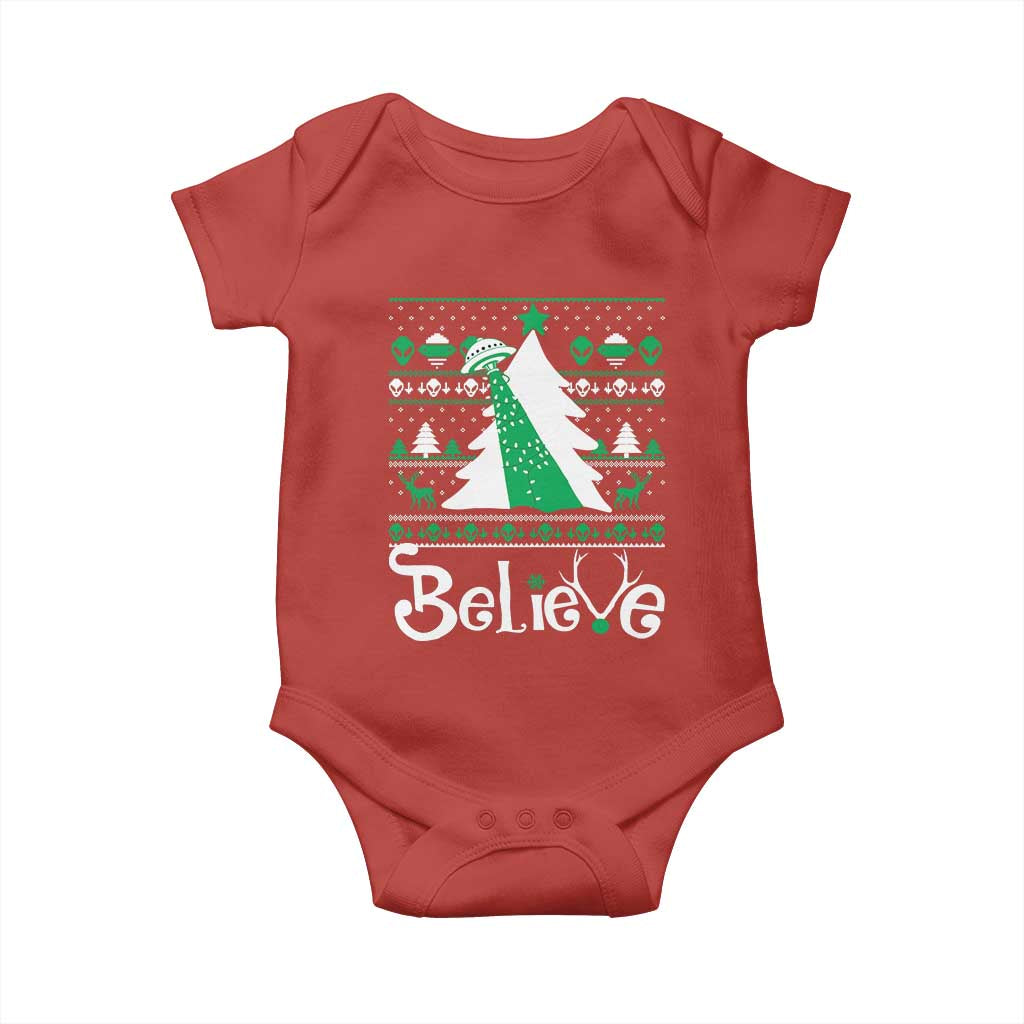 Funny Xmas UFO Believe Baby Onesie TS09 Red Print Your Wear