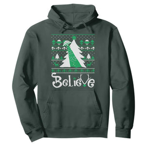 Funny Xmas UFO Believe Hoodie TS09 Dark Forest Green Print Your Wear