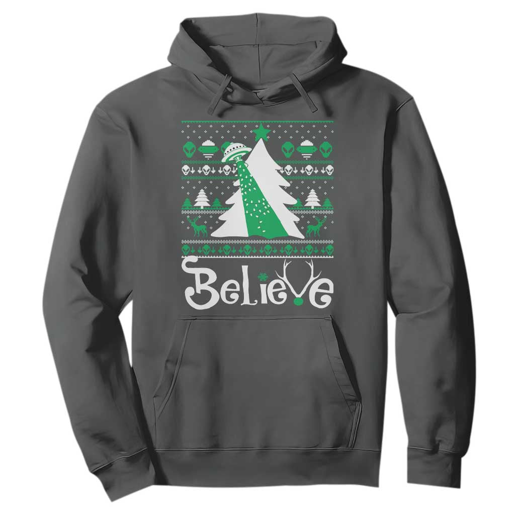 Funny Xmas UFO Believe Hoodie TS09 Dark Heather Print Your Wear