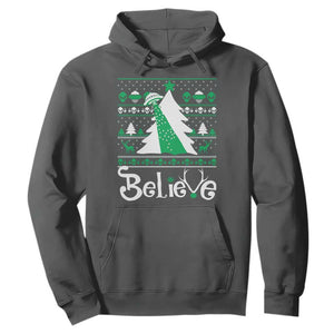 Funny Xmas UFO Believe Hoodie TS09 Dark Heather Print Your Wear