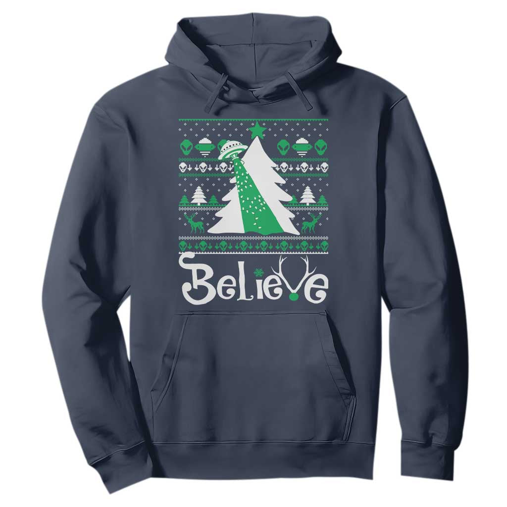 Funny Xmas UFO Believe Hoodie TS09 Navy Print Your Wear
