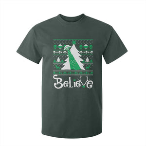 Funny Xmas UFO Believe T Shirt For Kid TS09 Dark Forest Green Print Your Wear