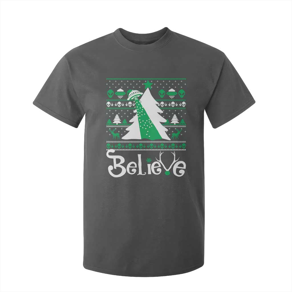 Funny Xmas UFO Believe T Shirt For Kid TS09 Dark Heather Print Your Wear