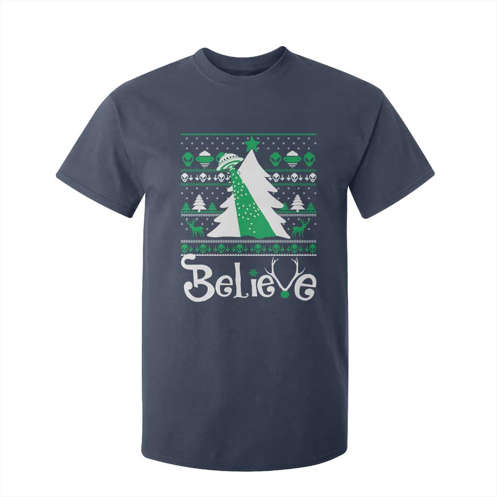Funny Xmas UFO Believe T Shirt For Kid TS09 Navy Print Your Wear