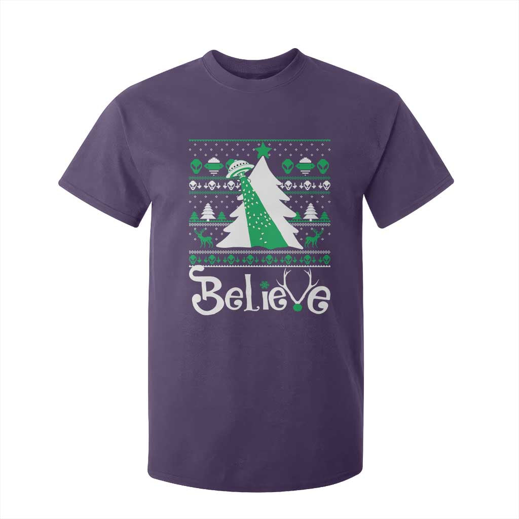 Funny Xmas UFO Believe T Shirt For Kid TS09 Purple Print Your Wear
