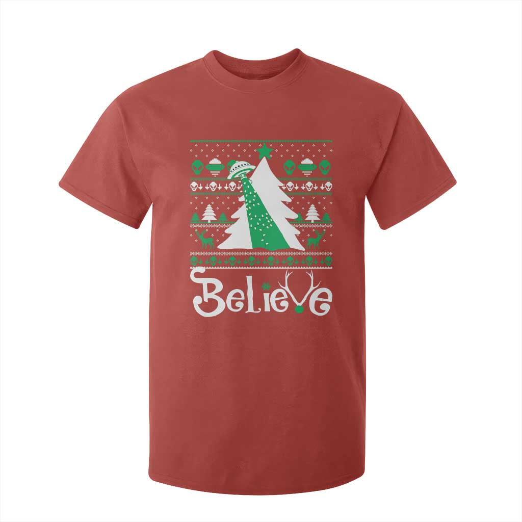 Funny Xmas UFO Believe T Shirt For Kid TS09 Red Print Your Wear