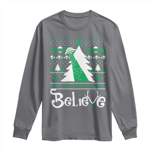 Funny Xmas UFO Believe Long Sleeve Shirt TS09 Charcoal Print Your Wear