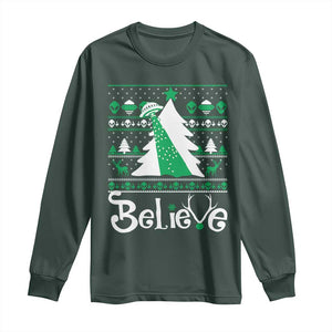 Funny Xmas UFO Believe Long Sleeve Shirt TS09 Dark Forest Green Print Your Wear
