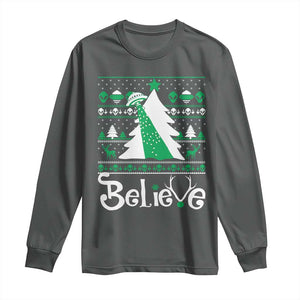 Funny Xmas UFO Believe Long Sleeve Shirt TS09 Dark Heather Print Your Wear