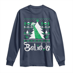 Funny Xmas UFO Believe Long Sleeve Shirt TS09 Navy Print Your Wear