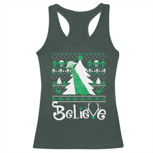 Funny Xmas UFO Believe Racerback Tank Top TS09 Dark Forest Green Print Your Wear