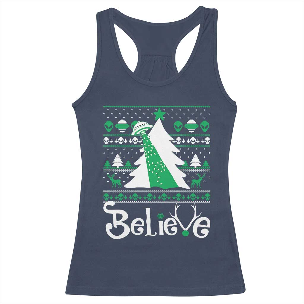 Funny Xmas UFO Believe Racerback Tank Top TS09 Navy Print Your Wear