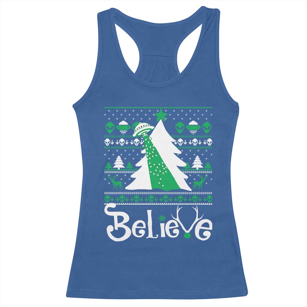 Funny Xmas UFO Believe Racerback Tank Top TS09 Royal Blue Print Your Wear