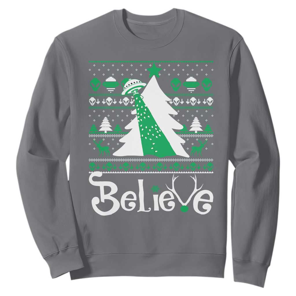 Funny Xmas UFO Believe Sweatshirt TS09 Charcoal Print Your Wear