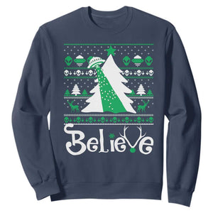 Funny Xmas UFO Believe Sweatshirt TS09 Navy Print Your Wear