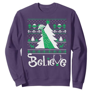 Funny Xmas UFO Believe Sweatshirt TS09 Purple Print Your Wear