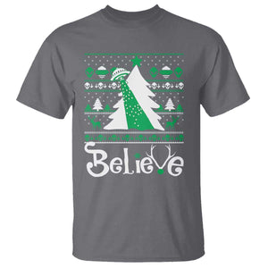 Funny Xmas UFO Believe T Shirt TS09 Charcoal Print Your Wear