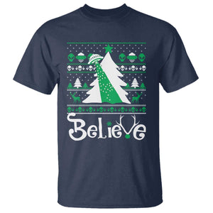 Funny Xmas UFO Believe T Shirt TS09 Navy Print Your Wear