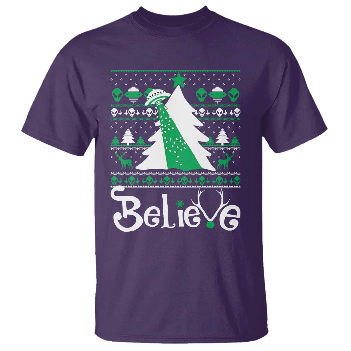 Funny Xmas UFO Believe T Shirt TS09 Purple Print Your Wear