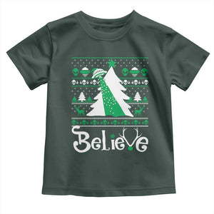 Funny Xmas UFO Believe Toddler T Shirt TS09 Dark Forest Green Print Your Wear
