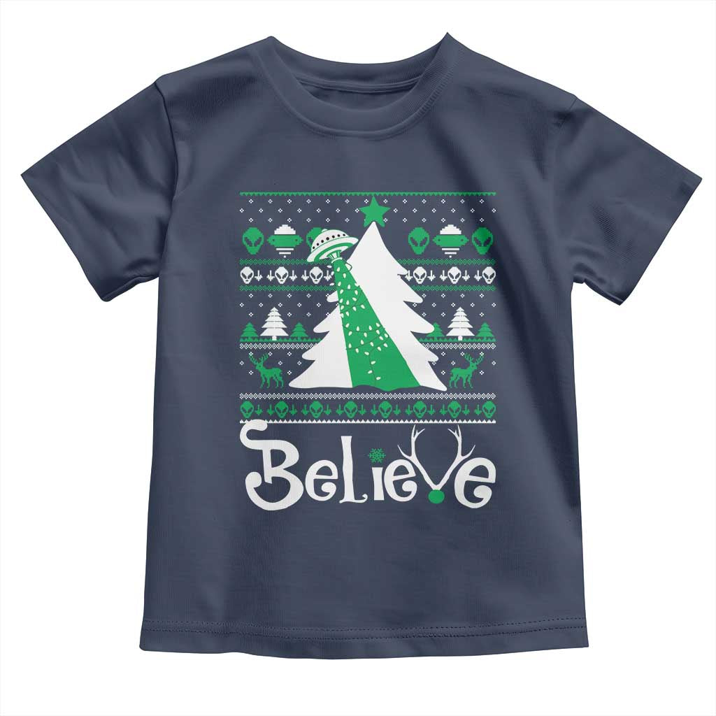 Funny Xmas UFO Believe Toddler T Shirt TS09 Navy Print Your Wear