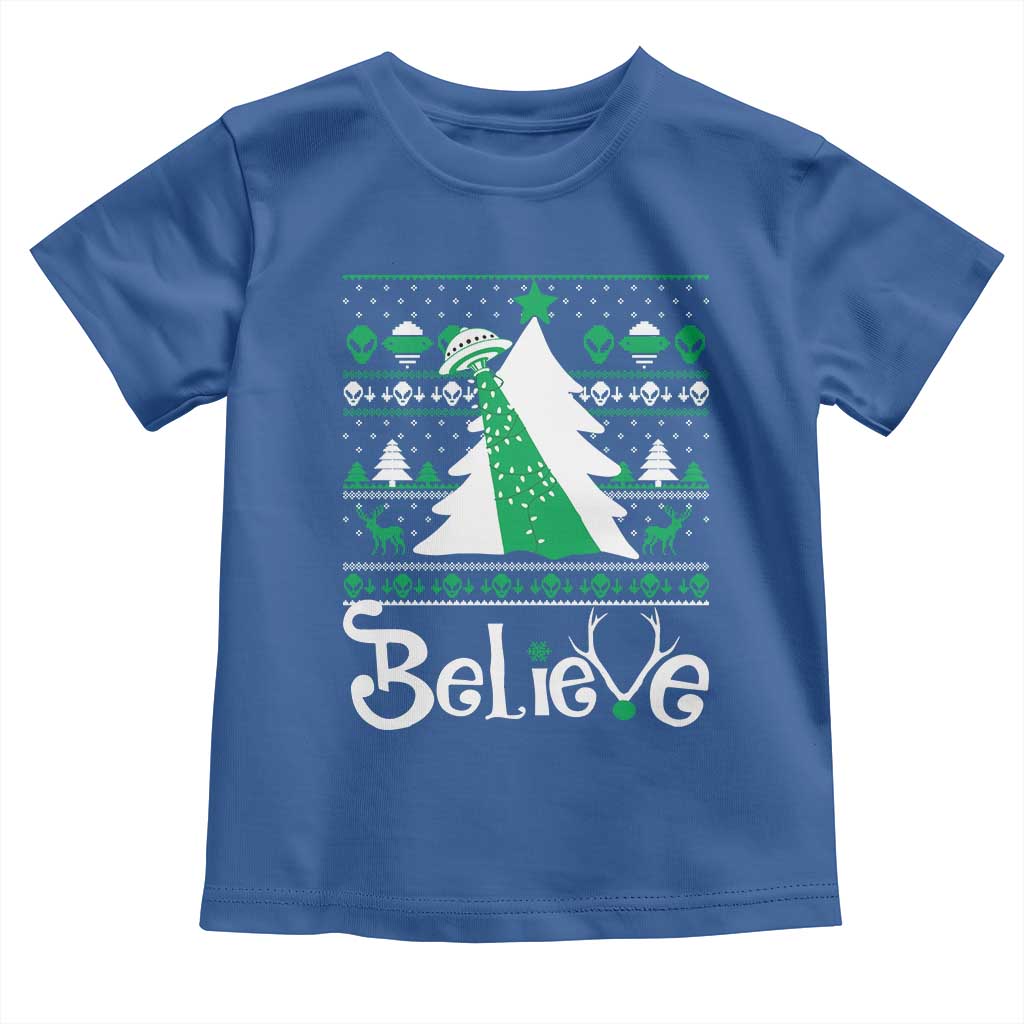 Funny Xmas UFO Believe Toddler T Shirt TS09 Royal Blue Print Your Wear