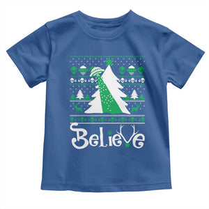 Funny Xmas UFO Believe Toddler T Shirt TS09 Royal Blue Print Your Wear