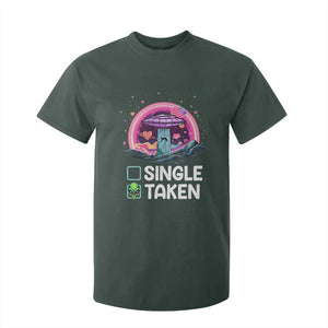 Funny Valentine's Day T Shirt For Kid Single Or Taken Alien UFO TS09 Dark Forest Green Print Your Wear