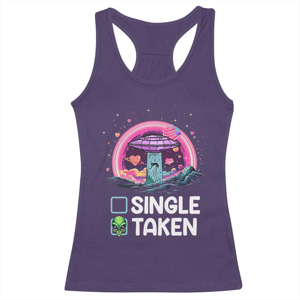 Funny Valentine's Day Racerback Tank Top Single Or Taken Alien UFO TS09 Purple Print Your Wear