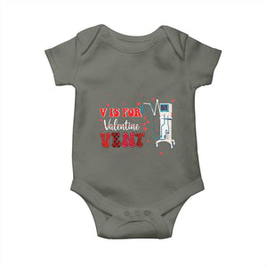 Valentine's Day Baby Onesie V Is For Vent Respiratory Therapist Nurse Healthcare Worker TS09 Military Green Print Your Wear