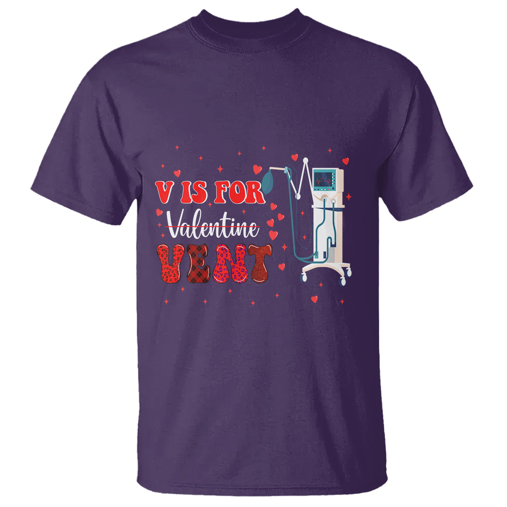 Valentine's Day T Shirt V Is For Vent Respiratory Therapist Nurse Healthcare Worker TS09 Purple Printyourwear