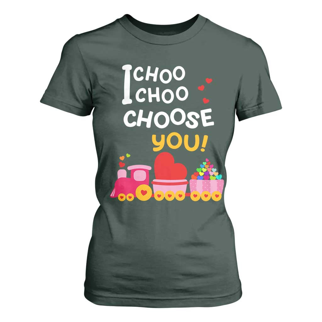 Valentine's Day T Shirt For Women I Choo Choo Choose You Love Train Heart TS09 Dark Forest Green Print Your Wear